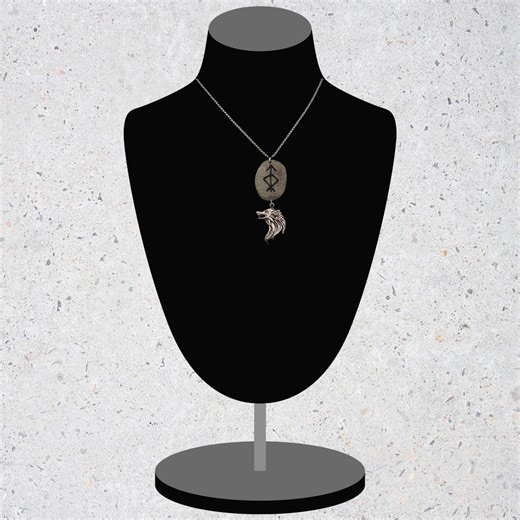 Necklace With Pendant - Tiwaz-othala Rune - Nordic Talisman Jewelry, Engraved River Pebble & Wolf's Head, Values and Determination - Etsy