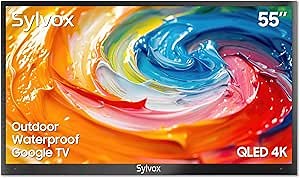 SYLVOX New 55” Outdoor Smart QLED TV, Superior Waterproof Performance, Upgraded Matte Finish for Enhanced Anti-Glare Effect, Full Metal, Dolby Atmos, 1000nits, Partial Sun Deck Pro QLED 3.0+ Series