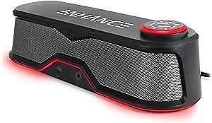 ENHANCE SB1 High Excursion Computer Soundbar - USB Powered Computer Speaker, Under Monitor Speaker with 10W Peak, LED Volume Control Knob, Headset Pass Through, Gaming Soundbar for PC