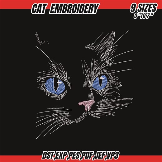 Cat Face Embroidery Design: 9 Sizes (digital Download) - Etsy
