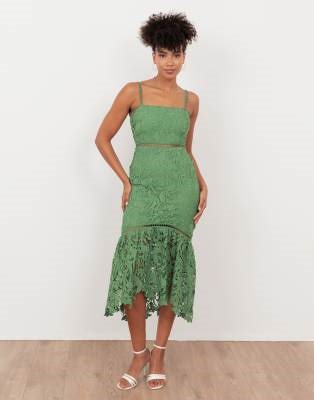 Maya Lace cami midi dress in green | ASOS