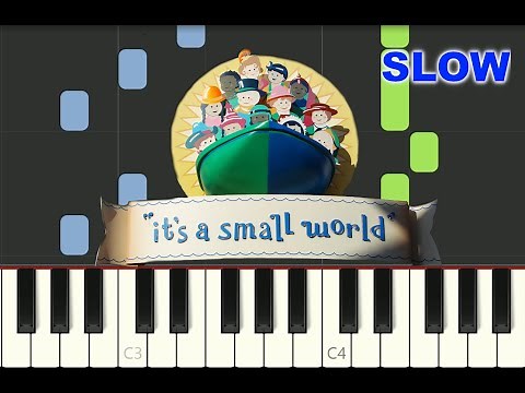 SLOW SUPER EASY piano tutorial "IT'S A SMALL WORLD" Disney, for beginners, with free sheet music