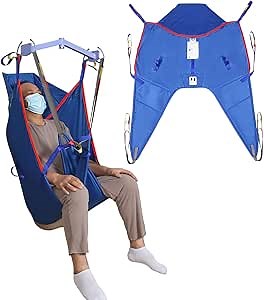 Patient Lift Universal Padded Sling with Head Support, Lift U-Sling for Patient Transfer and Reposition Home Use, 500lbs (Blue, Small)