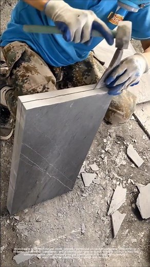 The chisel and hammer work together to create the precise art of hand-splitting bluestone!