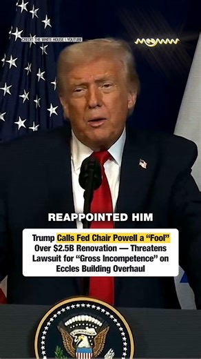 Trump Calls Fed Chair Powell a “Fool” Over $2.5B Renovation — Threatens Lawsuit for “Gross Incompetence” on Eccles Building Overhaul President Donald Trump is taking aim at Federal Reserve Chair Jerome Powell, calling him a “fool” over the soaring cost of the Eccles Building renovation. Trump accused Powell of gross incompetence, slammed the multi-billion-dollar price tag for relatively small buildings, and even floated the idea of legal action. The remarks reignite debate over government spendi