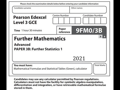 Further Statistics 1 (FS1) 2021 Pearson Edexcel A level Further maths