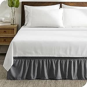 Bare Home Wrap Around Bed Skirt - for Queen Size Beds with 15 inch Tailored Drop - Easy Fit Elastic Strap - Adjustable and Ruffled Style - Wrinkle, Fade, and Stain Free (Queen, Grey)