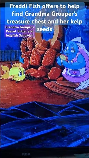 Grandma Grouper gives Freddi Fish Peanut Butter and Jellyfish Sandwich for her journey