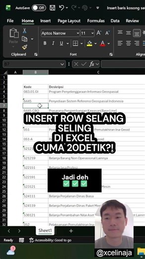 Cara nambah baris kosong selang seling #excel #belajarexcelpemula #exceltips #excelinaja