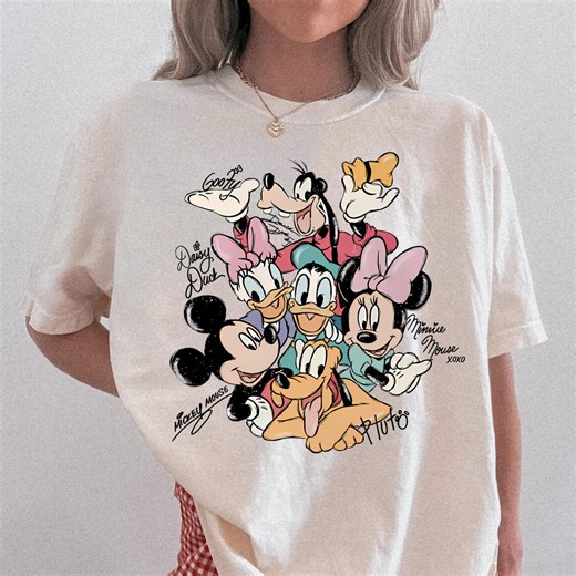Retro Mickey and Friends Signatures Shirt, Magical Shirt, Disney Characters Tee, Disney Mouse Head Tee, Mickey & Co Gift, Disney Tee - Etsy