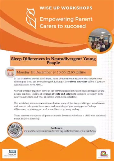 🦉 WISE Workshops – Free for Parent Carers in Somerset 🦉 We’ve got a fantastic mix of online and face-to-face WISE workshops coming up this December, including some new and refreshed sessions designed to support parent carers of children and young people with additional needs and/or disabilities. 💡 Whether you prefer joining from home or attending in person, these workshops are practical, supportive, and empowering. To book your place, visit our website: 👉 https://somersetparentcarerforum.org