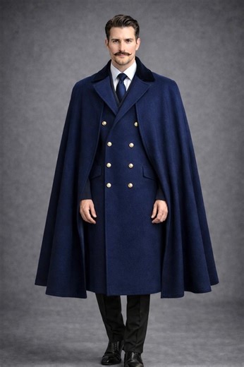 Men's Victorian Wool Cloak Cape Coat, Vintage Gothic Steampunk Edwardian Overcoat Winter Cosplay Outerwear - Etsy