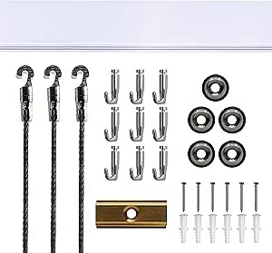 PHS Professional Picture Rail Hanging System | 79-Inch Gallery Rail with TR100 Track, Steel Cords & Hooks | Art Hanging System for Home & Office - 3 Pack