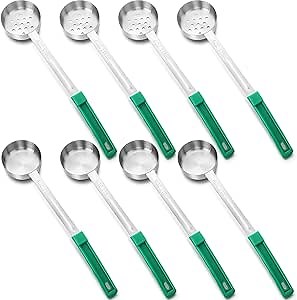 8 Pcs Portion Control Serving Spoons Portion Scoops Cups Solid and Slotted Stainless Steel Ladle Spoon for Food, Serving Utensils Set for Parties(Green,4 oz)