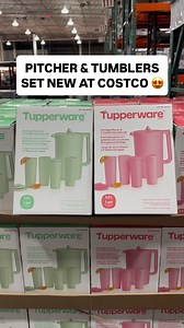 🤩 NEW Tupperware Heritage Pitcher & Tumblers Set at Costco! Each set features the pitcher & 4 tumblers with lids...I LOVE the colors!! 😍 $29.99 each #costco #dinnerware #costcofinds #pitcher | Costco Buys