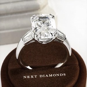 5CT Elongated Cushion Lab Grown Diamond Three Stone Diamond Ring / 0.8ct Tapered Baguette Diamonds / Luxury Triad Trilogy Engagement Ring - Etsy