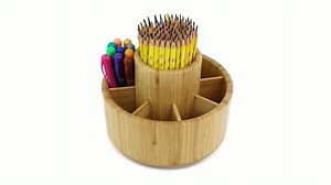 VaeFae Bambus-Stifthalter, Rund Drehbar, Hält 420 Stifte, Schreibtisch-Aufbewahrung für Marker, Buntstifte, Kunstpinsel usw.