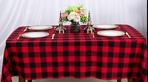 ShinyBeauty Tablecloth Red and Black 54x102 Buffalo Check Tablecloth Cotton Linen Rectangle Tablecloths Gingham Tablecloth Banquet Table Covers for 6 Foot Tables(54x102, Redblack)