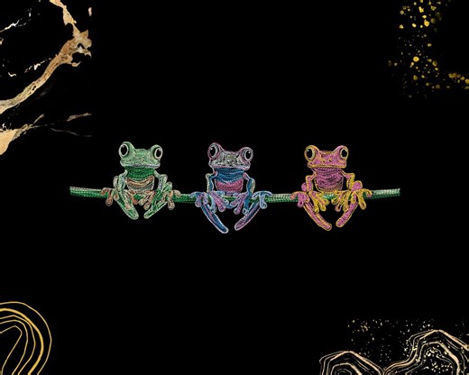 Colorful Frog Trio Embroidery Design | Cute Frogs on Branch Nature Animal Art | Machine Embroidery Pattern | Digital Download | Exp Dst Pes - Etsy