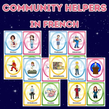 Community Helpers Flashcards in French for Early Learners.