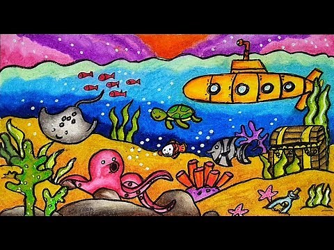 Cara Menggambar dan Mewarnai TEMA PEMANDANGAN BAWAH LAUT (Fauna Laut) yang Bagus Mudah untuk Pemula
