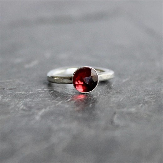 Faceted Garnet Sterling Silver Stackable Ring • January Birthstone • Handmade Minimalist • Second Anniversary Gift - Etsy