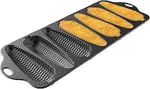 Cast Iron Cornbread Pan-Pre-Seasoned Bakeware with 7 Corncob Sticks-Compatible with Oven, Stovetop, Induction, Grill, and Campfires by Classic Cuisine,
