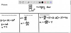 SOLVED:During a certain time interval, the angular position of a swinging door is described by θ=5.00 10.0 t 2.00 t^2 , where θis in radians and t is in seconds. Determine the angular position, angular speed, and angular acceleration of the door (a) at t=0 and (b) at t=3.00 s .