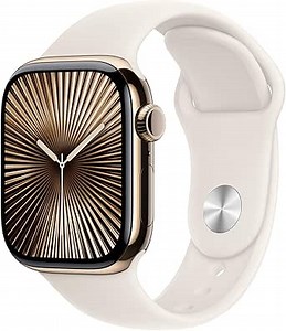 Apple Watch Series 10 [GPS + Cellular 42mm case] Smartwatch with Gold Titanium Case with Starlight Sport Band - S/M. Fitness Tracker, ECG App, Always-On Retina Display, Water Resistant