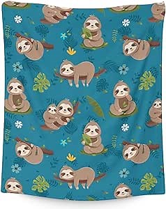 Sloth Blanket Gifts for Sloth Lovers - 30x40 Inches Lap Size - Soft Furry Plush Throws - Teal Cute Blankets for Bed
