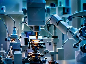 Laboratory microscope and equipment used in scientific research and technology applications