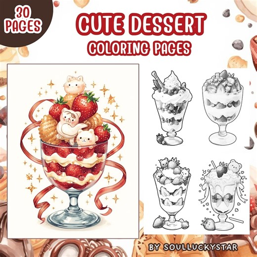 Dessert Kawaii Coloring Pages 30 Sweet Printable Line Art - Etsy Australia