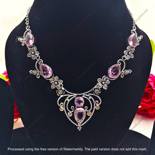 Pink Kunzite Gemstone 925 Sterling Silver Necklace: Bohemian Bridal Jewelry - Etsy