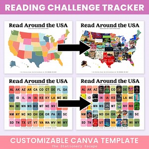 USA Reading Challenge Tracker, Book Map, United States Reading Challenge, Editable Canva Template, USA Book Log, Read Across America - Etsy