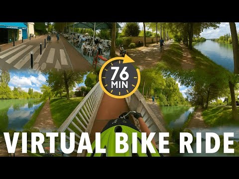 76 Minute Virtual Bike Ride | River Marne Loop | Nr Paris, France | Indoor Cycling (no music)