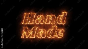 Hand Made Word Hot Animated Burning Realistic Fire Flame and Smoke Seamlessly loop Animation on Isolated Black Background. Fire Word, Fire Text, Flame word, Flame Text, Burning Word, Burning Text.
