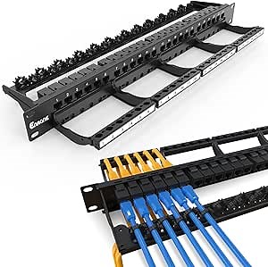 Patch Panel 24 Port RJ45 Patch Panel CAT6 Keystone Patch Panel UTP with Smart Cable Management for 19 inch Rack Mount