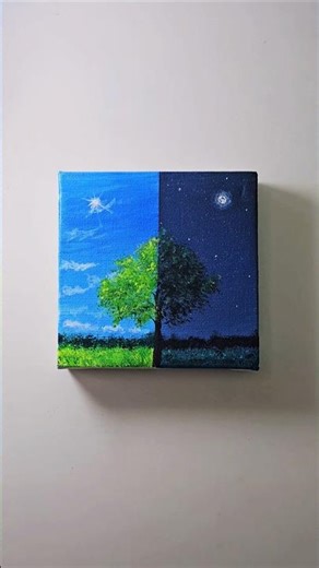 🌞🌑"DAY vs NIGHT Scenery Drawing"✨Easy Painting Ideas #shorts #art #tutorial #canvas