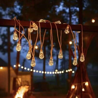 10m Solar Powered Hemp Rope LED String Lights, Waterproof Outdoor Garden Decor Lights, Auto Light Sensor, 8 Lighting Modes, Warm White, Bohemian Solar Hemp Rope Lights For Camping, Patio, Wedding, Party | SHEIN