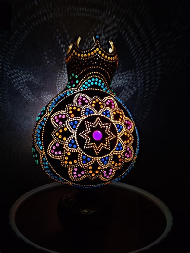 Handmade Gourd Lamp, Colorful Flowers, Turkish Table Light - Etsy Canada