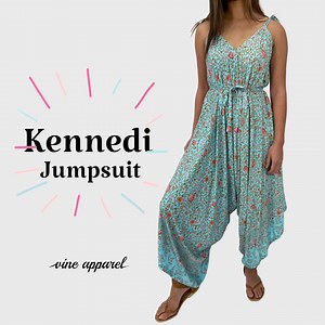 The Kennedi Jumpsuit in Sky Blue Floral 💙 Oversize, light & long but not too long, it’s just good. Adjustable straps at the shoulders, & nice and loose so you can eat lots of food in it and be super comfy. Win win win x x Shop HERE: https://www.vineapparel.com/collections/bottoms/products/kennedi-jumpsuit?variant=39367367655558 | Vine Apparel