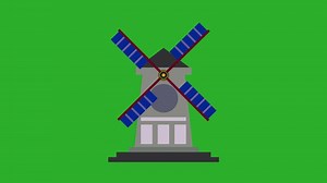 Abstract animation of a wind farm. color windmill on green screen.