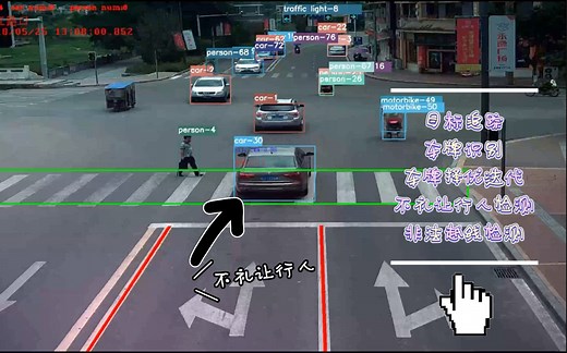 深度学习教程：Yolov3 deepsort小分享（二）功能演示: 车道线检测，车牌识别，车辆违规越线检测，斑马线不礼让行人检测