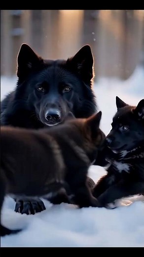 Snow Black Arctic🐺Wolf Family Playing in First Snowfall – Winter Wildlife Moments