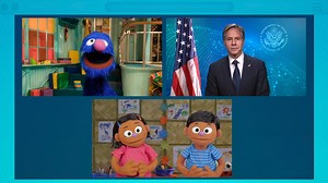 All children, everywhere, deserve a safe and joyful childhood filled with play and learning. Opportunities to learn and play are especially important for refugee children. Join Secretary Antony Blinken and his old pal Grover as they chat with new friends Noor and Aziz about all the things they have in common – including their shared love of playful learning! | Sesame Street