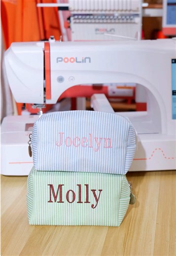 Viral makeup bag embroidery? Let’s try it. Single needle Multi needle working together. #poolinembroiderymachine #embroiderymachine #embroideredmakeupbag #custommakeupbag #embroideryfashion