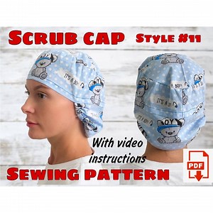 Scrub Cap Style#11 With Hair Pocket Sewing Pattern and Video Instructions ,printable Scrub Hat Sewing Pattern,surgical Hat Pattern - Etsy