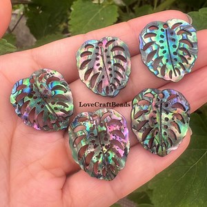 Natural Rainbow Abalone Shell Leaf Pendant Beads: DIY Jewelry Making (25mm) - Etsy