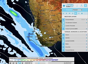WEEKEND RAINFALL FORECAST A cold front will cross the south west capes late Friday night into Saturday which will bring rain to Perth Saturday. A second slightly stronger front will hit the coast on Saturday night bringing rain and Thunderstorms to Perth and further inland during Sunday. The timing of these fronts may vary as they get closer to the coast but we will keep you updated. Whilst we are not expecting this to be a severe front wind wise the wind is forecast up to 35 knots or 50kmh from