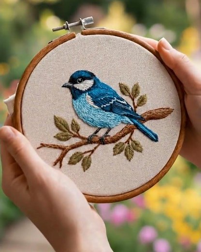 Blue Bird on a Branch – Hand Embroidery PDF